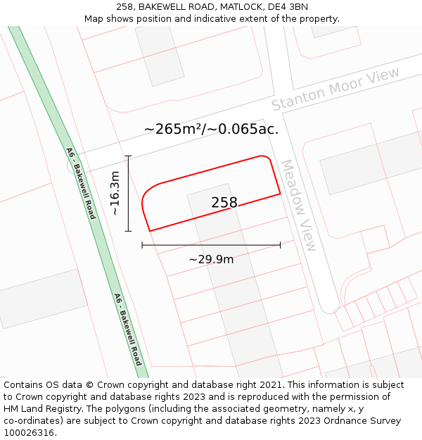 258, BAKEWELL ROAD, MATLOCK, DE4 3BN: Plot and title map