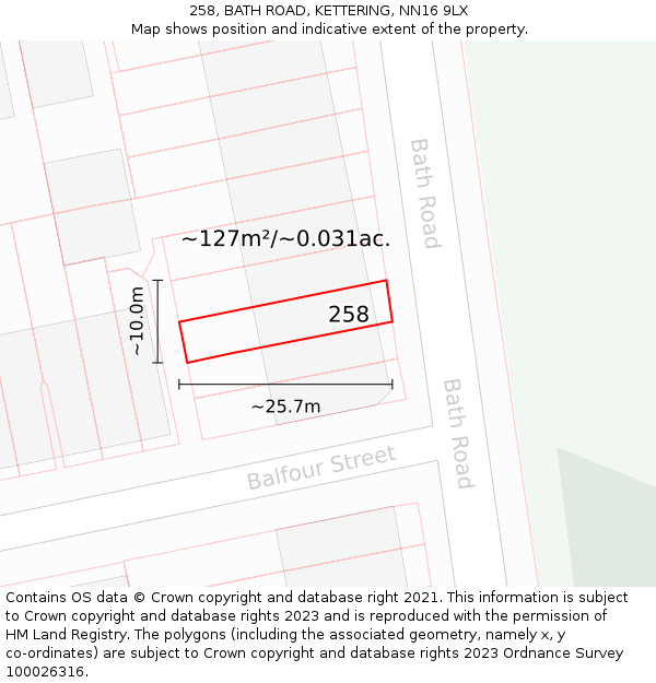 258, BATH ROAD, KETTERING, NN16 9LX: Plot and title map
