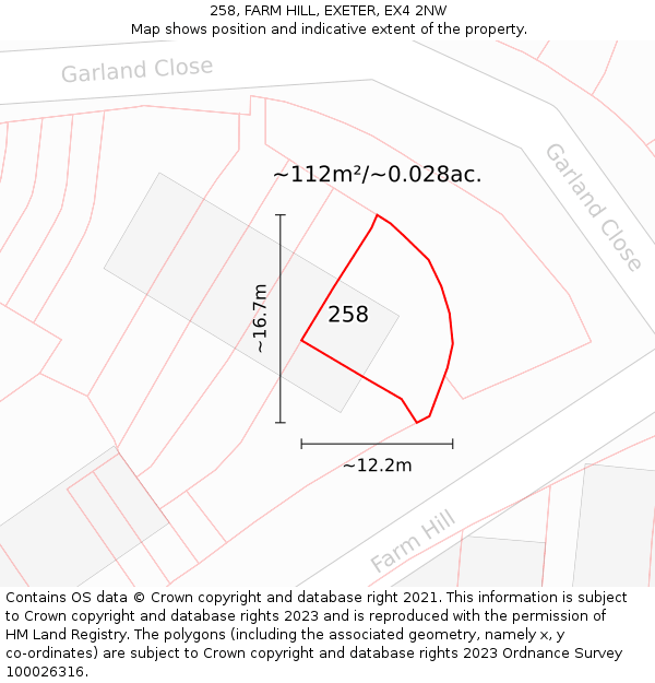 258, FARM HILL, EXETER, EX4 2NW: Plot and title map