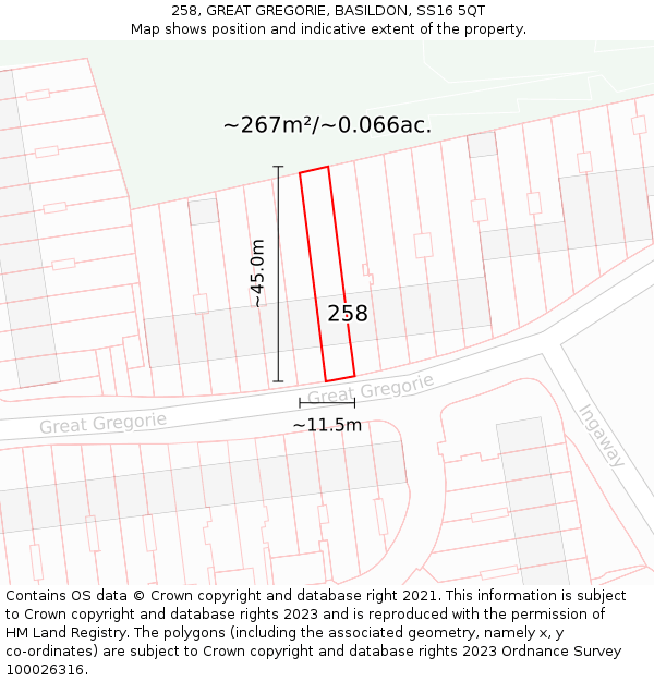 258, GREAT GREGORIE, BASILDON, SS16 5QT: Plot and title map