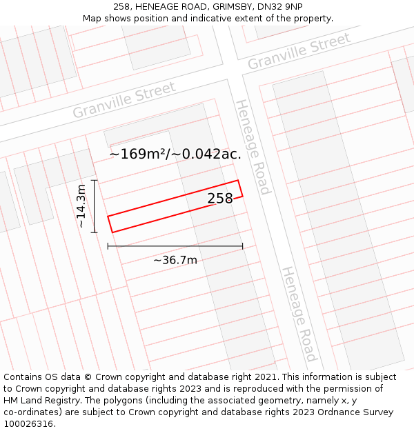 258, HENEAGE ROAD, GRIMSBY, DN32 9NP: Plot and title map