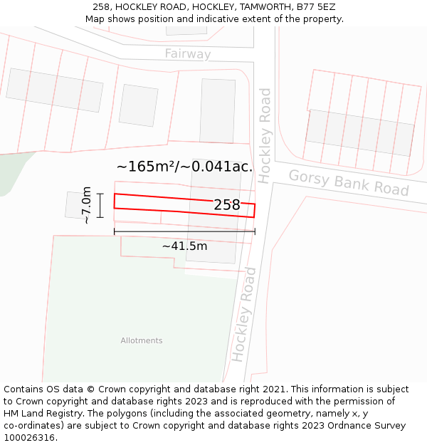 258, HOCKLEY ROAD, HOCKLEY, TAMWORTH, B77 5EZ: Plot and title map
