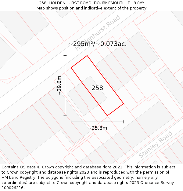258, HOLDENHURST ROAD, BOURNEMOUTH, BH8 8AY: Plot and title map