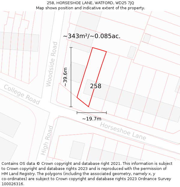 258, HORSESHOE LANE, WATFORD, WD25 7JQ: Plot and title map