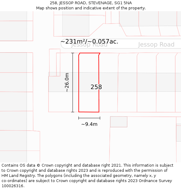 258, JESSOP ROAD, STEVENAGE, SG1 5NA: Plot and title map