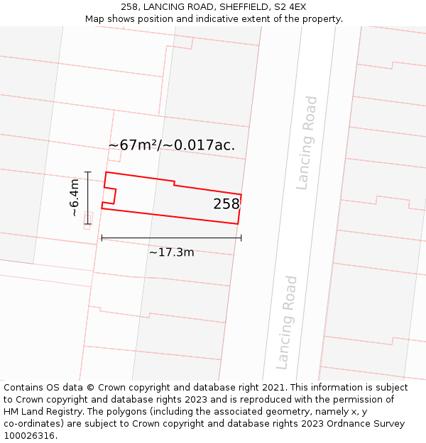 258, LANCING ROAD, SHEFFIELD, S2 4EX: Plot and title map