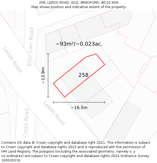 258, LEEDS ROAD, IDLE, BRADFORD, BD10 9SA: Plot and title map