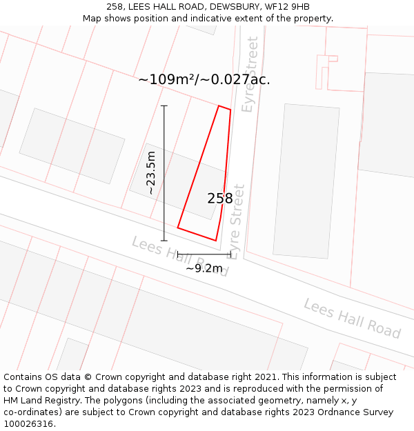 258, LEES HALL ROAD, DEWSBURY, WF12 9HB: Plot and title map
