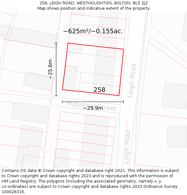 258, LEIGH ROAD, WESTHOUGHTON, BOLTON, BL5 2JZ: Plot and title map