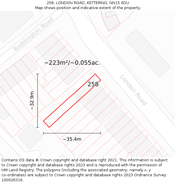 258, LONDON ROAD, KETTERING, NN15 6DU: Plot and title map