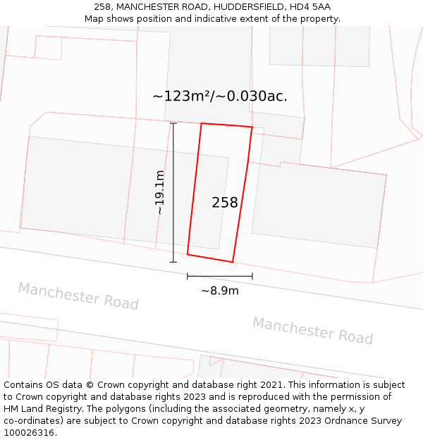 258, MANCHESTER ROAD, HUDDERSFIELD, HD4 5AA: Plot and title map