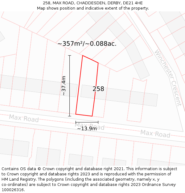 258, MAX ROAD, CHADDESDEN, DERBY, DE21 4HE: Plot and title map