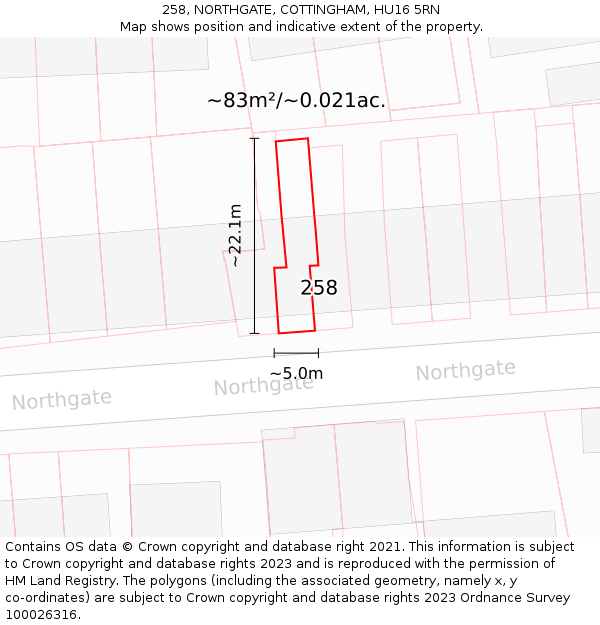 258, NORTHGATE, COTTINGHAM, HU16 5RN: Plot and title map