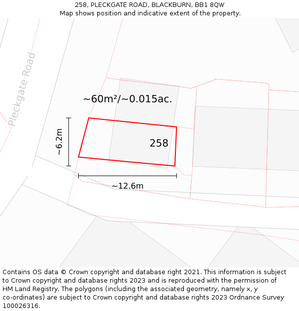 258, PLECKGATE ROAD, BLACKBURN, BB1 8QW: Plot and title map