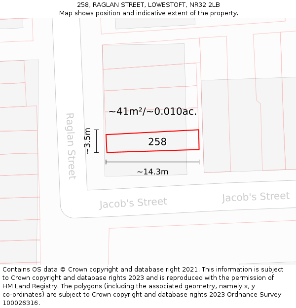 258, RAGLAN STREET, LOWESTOFT, NR32 2LB: Plot and title map