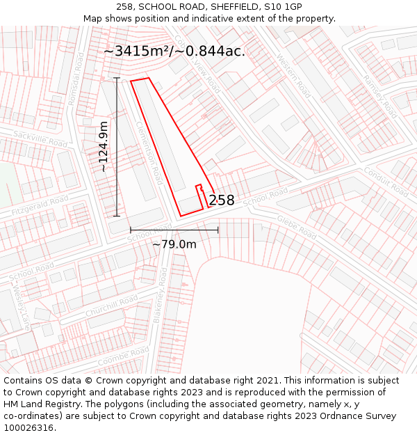 258, SCHOOL ROAD, SHEFFIELD, S10 1GP: Plot and title map