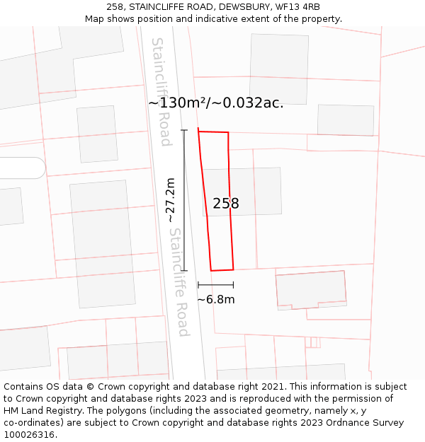 258, STAINCLIFFE ROAD, DEWSBURY, WF13 4RB: Plot and title map