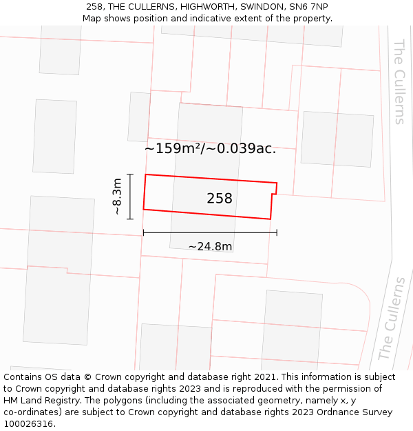 258, THE CULLERNS, HIGHWORTH, SWINDON, SN6 7NP: Plot and title map