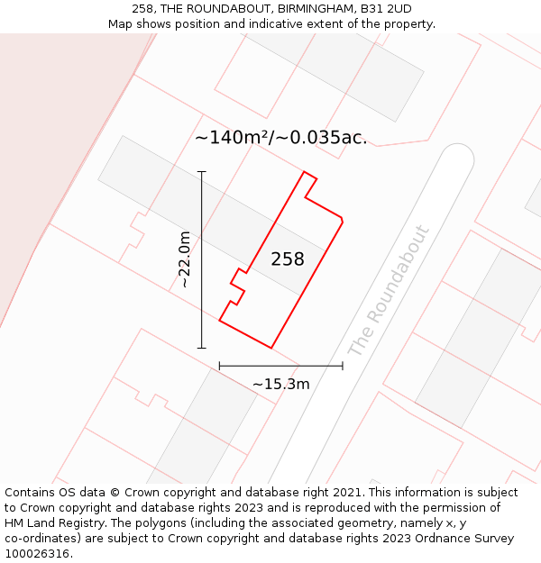 258, THE ROUNDABOUT, BIRMINGHAM, B31 2UD: Plot and title map