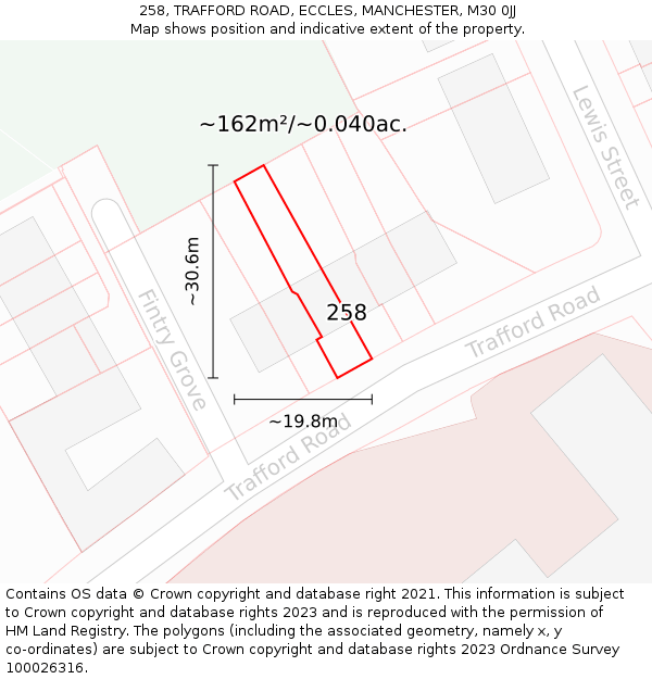 258, TRAFFORD ROAD, ECCLES, MANCHESTER, M30 0JJ: Plot and title map