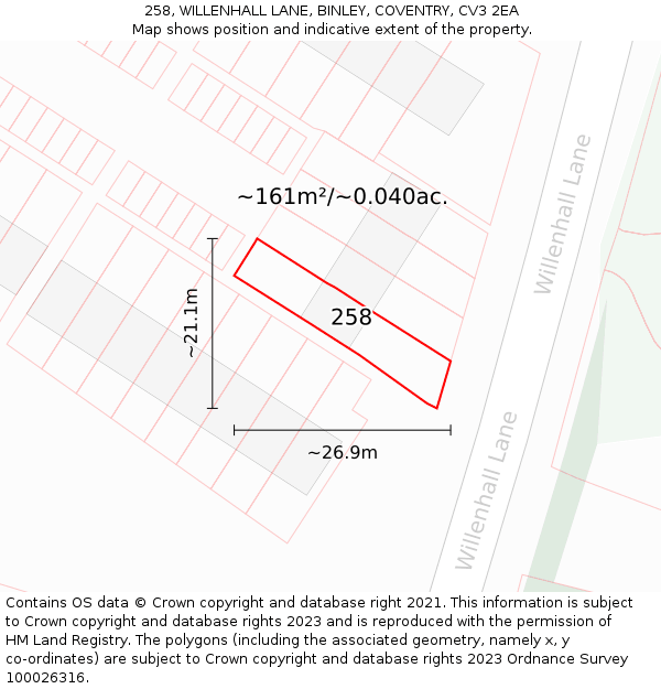 258, WILLENHALL LANE, BINLEY, COVENTRY, CV3 2EA: Plot and title map