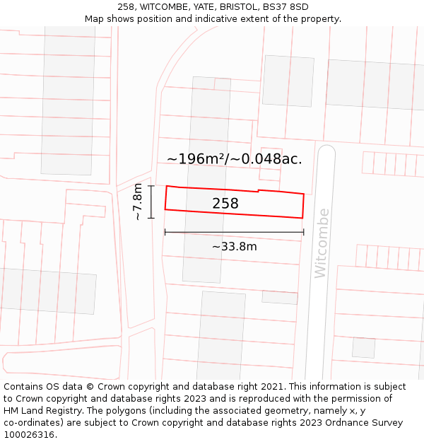 258, WITCOMBE, YATE, BRISTOL, BS37 8SD: Plot and title map