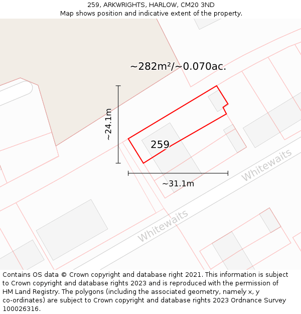 259, ARKWRIGHTS, HARLOW, CM20 3ND: Plot and title map