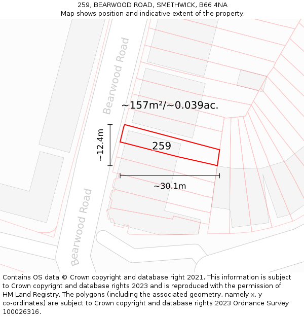 259, BEARWOOD ROAD, SMETHWICK, B66 4NA: Plot and title map