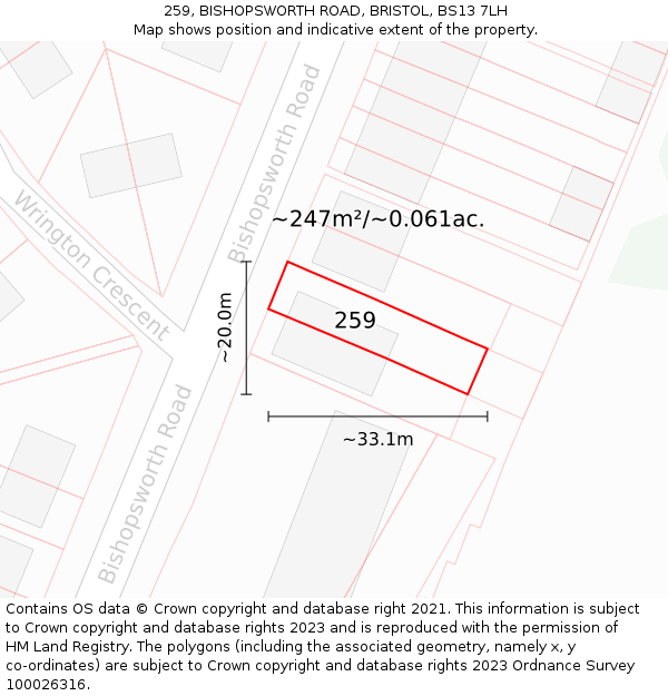 259, BISHOPSWORTH ROAD, BRISTOL, BS13 7LH: Plot and title map