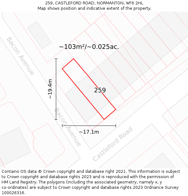 259, CASTLEFORD ROAD, NORMANTON, WF6 2HL: Plot and title map