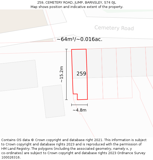 259, CEMETERY ROAD, JUMP, BARNSLEY, S74 0JL: Plot and title map