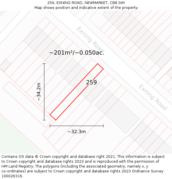 259, EXNING ROAD, NEWMARKET, CB8 0AY: Plot and title map