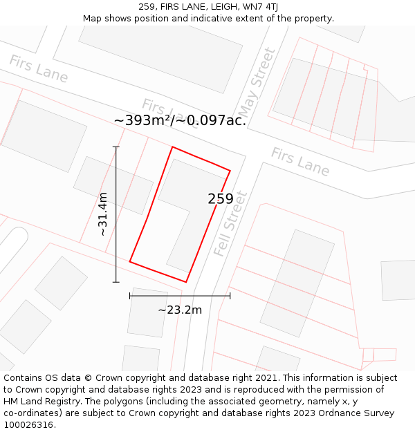 259, FIRS LANE, LEIGH, WN7 4TJ: Plot and title map