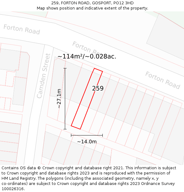 259, FORTON ROAD, GOSPORT, PO12 3HD: Plot and title map