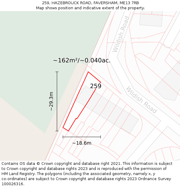 259, HAZEBROUCK ROAD, FAVERSHAM, ME13 7RB: Plot and title map