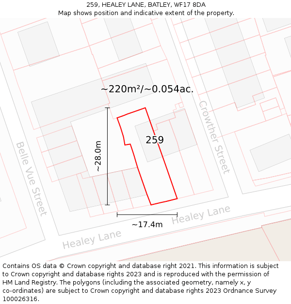 259, HEALEY LANE, BATLEY, WF17 8DA: Plot and title map