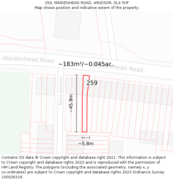 259, MAIDENHEAD ROAD, WINDSOR, SL4 5HF: Plot and title map