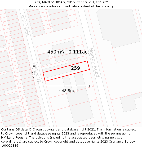 259, MARTON ROAD, MIDDLESBROUGH, TS4 2EY: Plot and title map