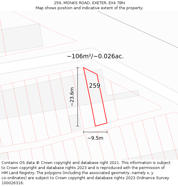 259, MONKS ROAD, EXETER, EX4 7BN: Plot and title map