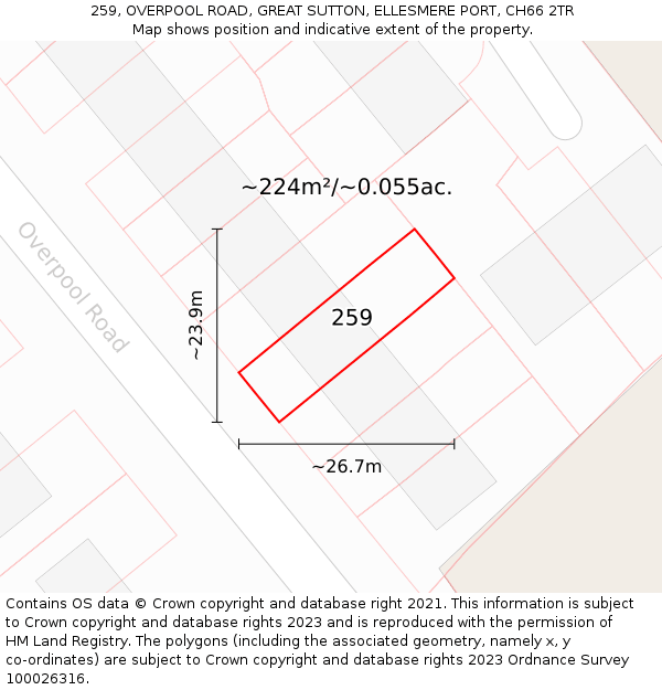 259, OVERPOOL ROAD, GREAT SUTTON, ELLESMERE PORT, CH66 2TR: Plot and title map