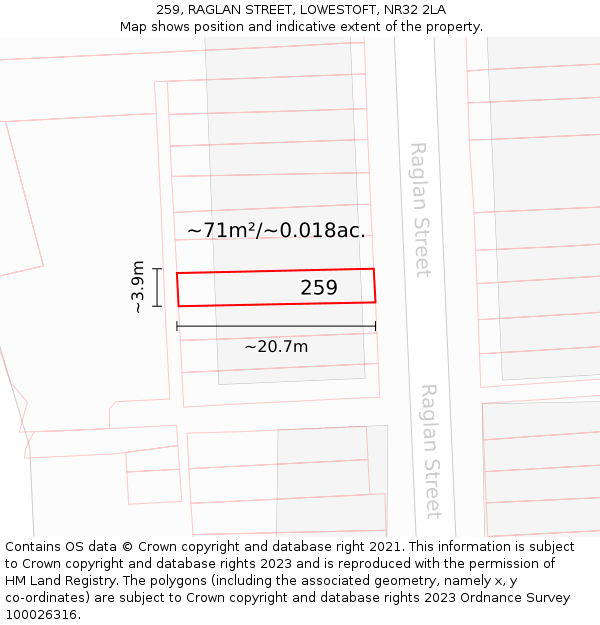 259, RAGLAN STREET, LOWESTOFT, NR32 2LA: Plot and title map