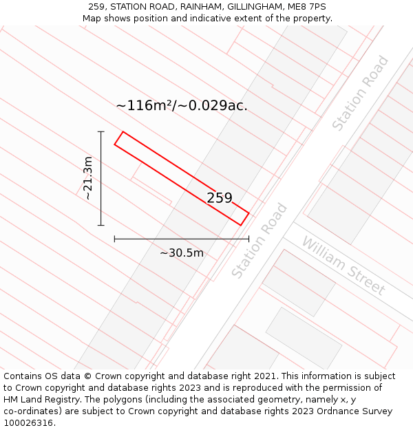 259, STATION ROAD, RAINHAM, GILLINGHAM, ME8 7PS: Plot and title map