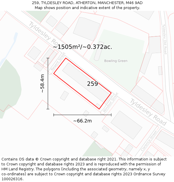 259, TYLDESLEY ROAD, ATHERTON, MANCHESTER, M46 9AD: Plot and title map