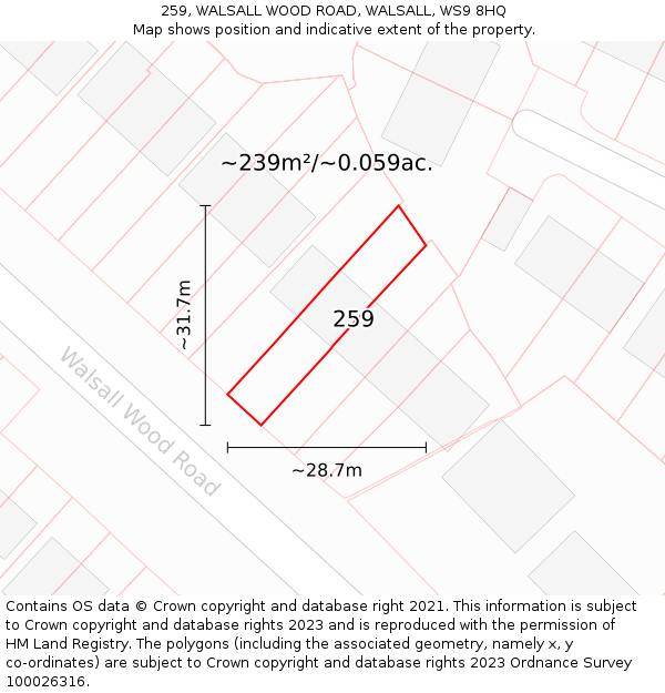 259, WALSALL WOOD ROAD, WALSALL, WS9 8HQ: Plot and title map