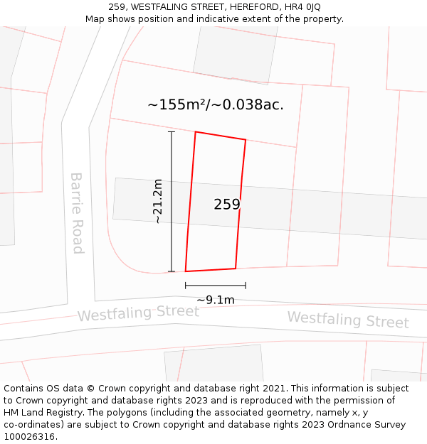 259, WESTFALING STREET, HEREFORD, HR4 0JQ: Plot and title map