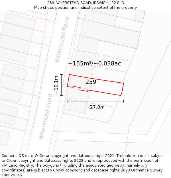 259, WHERSTEAD ROAD, IPSWICH, IP2 8LD: Plot and title map