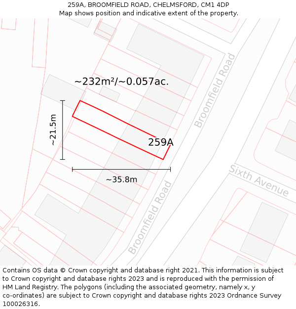259A, BROOMFIELD ROAD, CHELMSFORD, CM1 4DP: Plot and title map