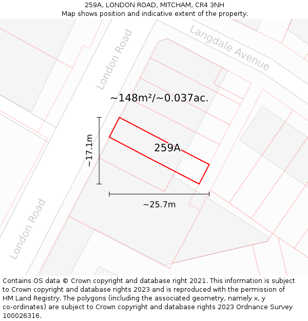 259A, LONDON ROAD, MITCHAM, CR4 3NH: Plot and title map