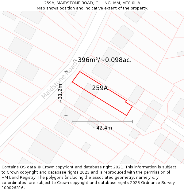 259A, MAIDSTONE ROAD, GILLINGHAM, ME8 0HA: Plot and title map