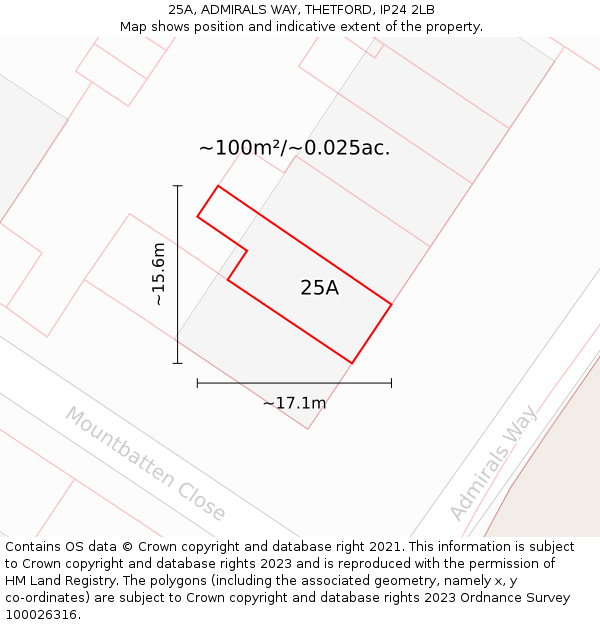 25A, ADMIRALS WAY, THETFORD, IP24 2LB: Plot and title map